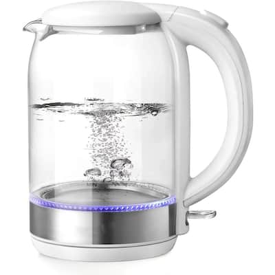 White Electric Glass Kettle 1.7L Hot Water Boiler with LED Light Kettle Glass