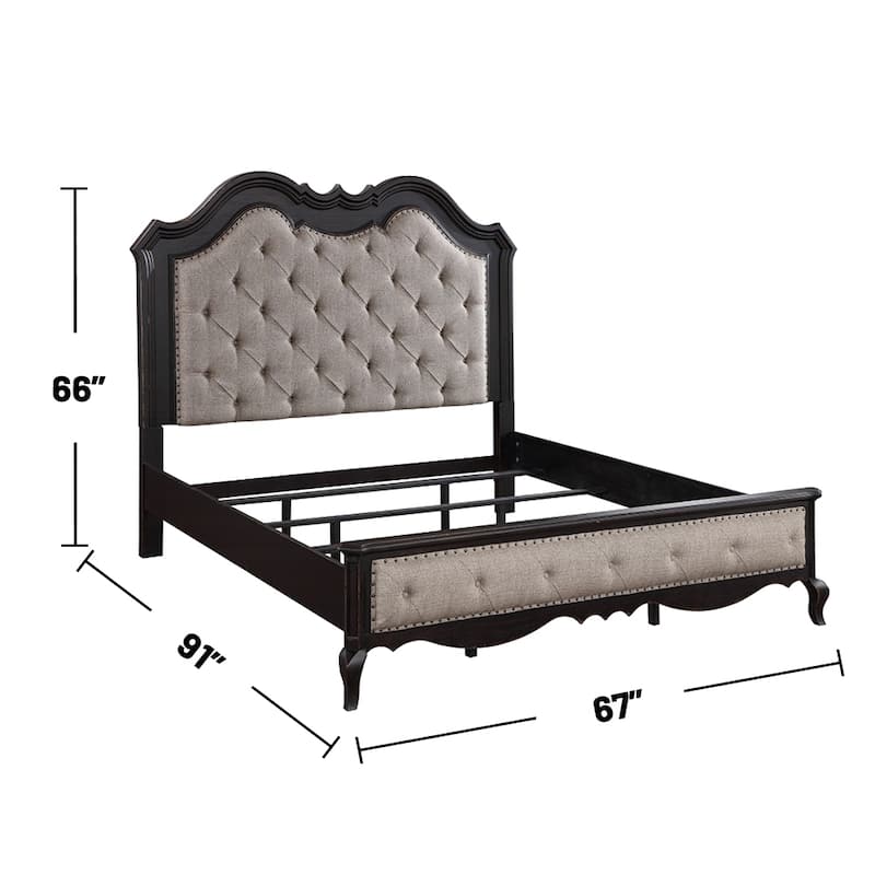 Upholstered Bed in Beige and Antique Black