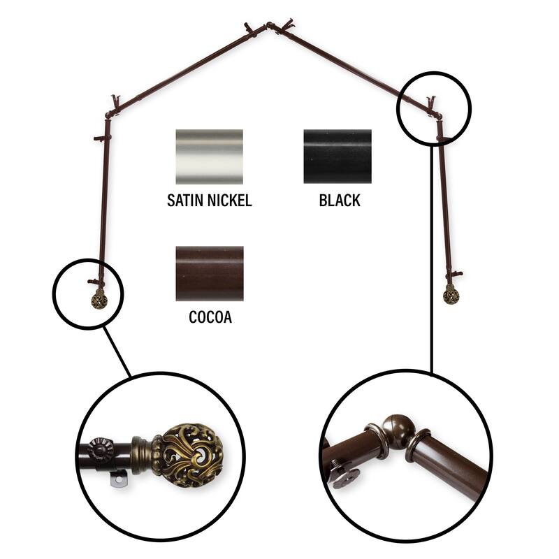 InStyleDesign Stella 4-Sided Bay Window Curtain Rod - Cocoa - 28-48 inches per side
