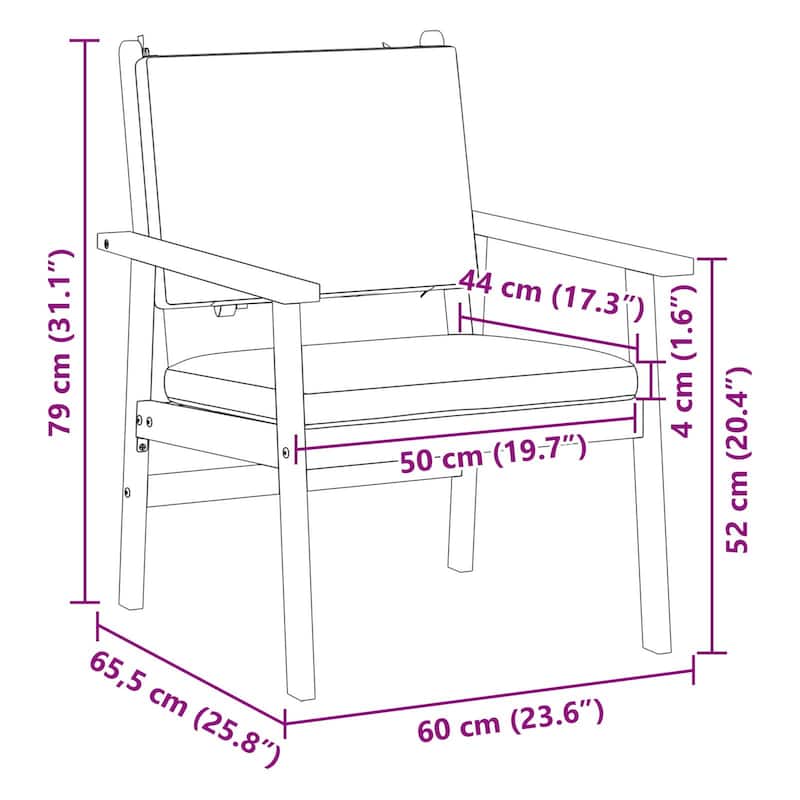 vidaXL Garden Chairs 2 pcs with Cushions Solid Wood Acacia - 25.8 x 23.4 x 31.1
