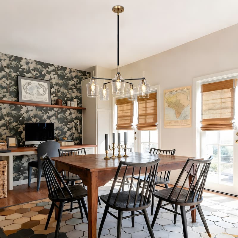 Modern Farmhouse 3/5-Light Black Gold Chandelier Clear Glass Kitchen Island Pendant Lighting for Dinning Room