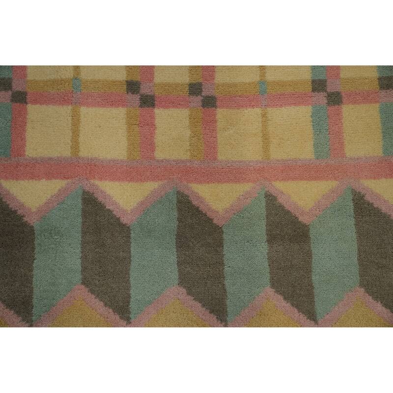 Hand-knotted Tribal Wool Yellow Geometric Oriental Area Rug - 8' 10'' X 5' 10''
