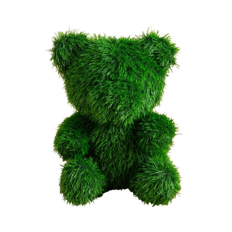14-in UV Resistant Artificial Grass Garden Plush Topiary Bear - Green