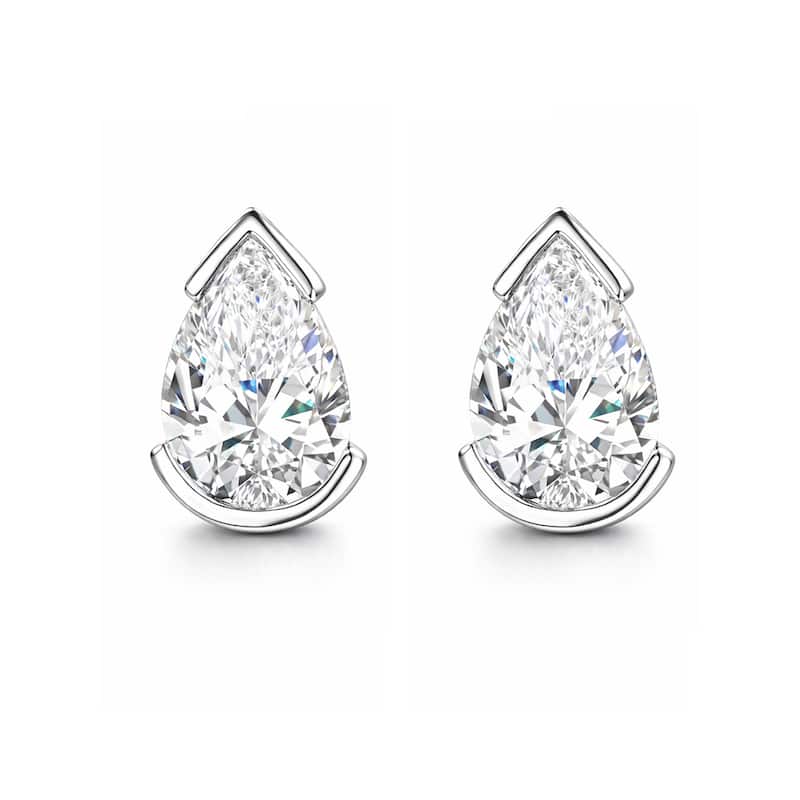 Auriya 14k Gold Lab Grown Pear Diamond Stud Earrings 0.50 to 8.00 ct. tw. Push-Back (F-G VS) - White