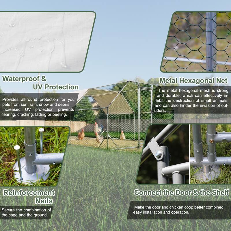 Large Galvanized Steel Chicken Coop with Lockable Steel Doors