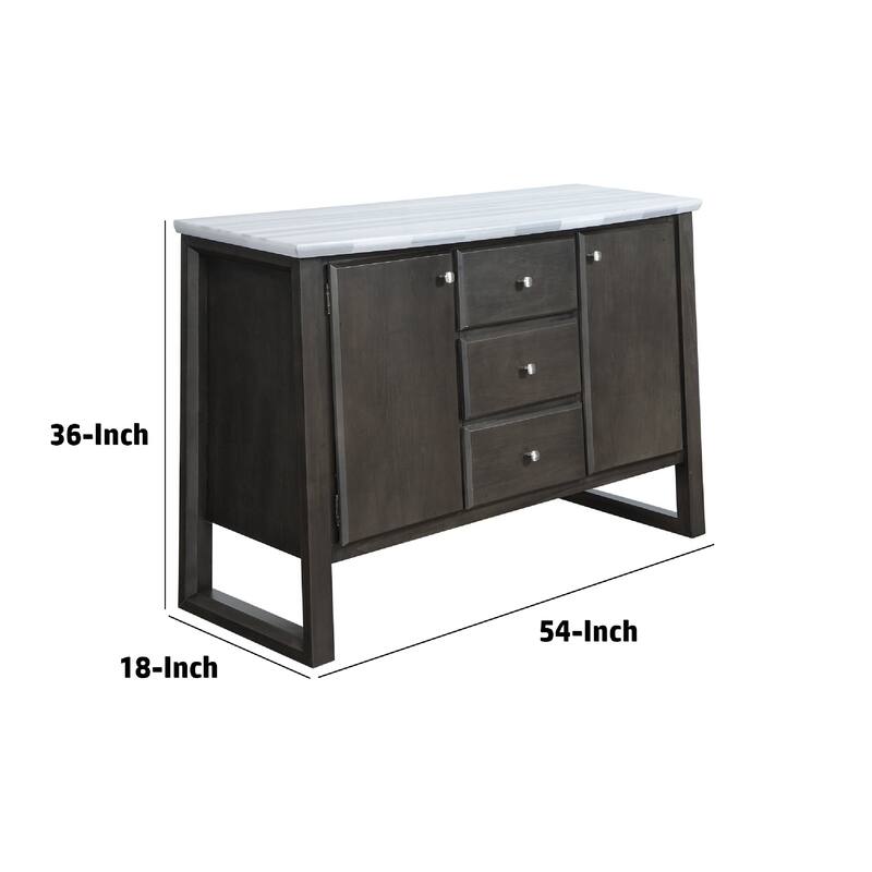54 Inch Solid Wood Sideboard Cabinet Console, 3 Drawers, Faux Marble, Grey
