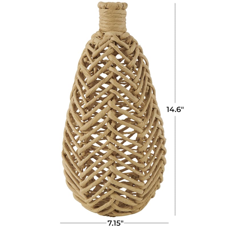 Jute Rope Handmade Woven Decorative Vase with Chevron Pattern - Brown - Roche River Decor
