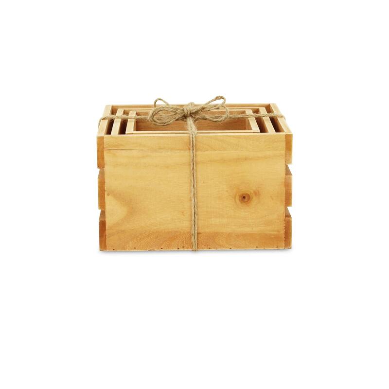 Set of 3 Brown Rustic Farmstead Wooden Crates 11"