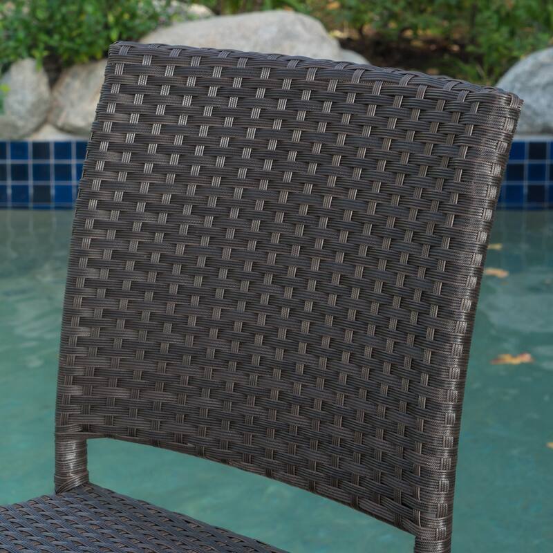 Set of 2 Wicker Bar Stool, Patio Outdoor High Chair, Cafe Counter Stool, Bistro Bar Chair, Island Chair, High Back Bar Stool