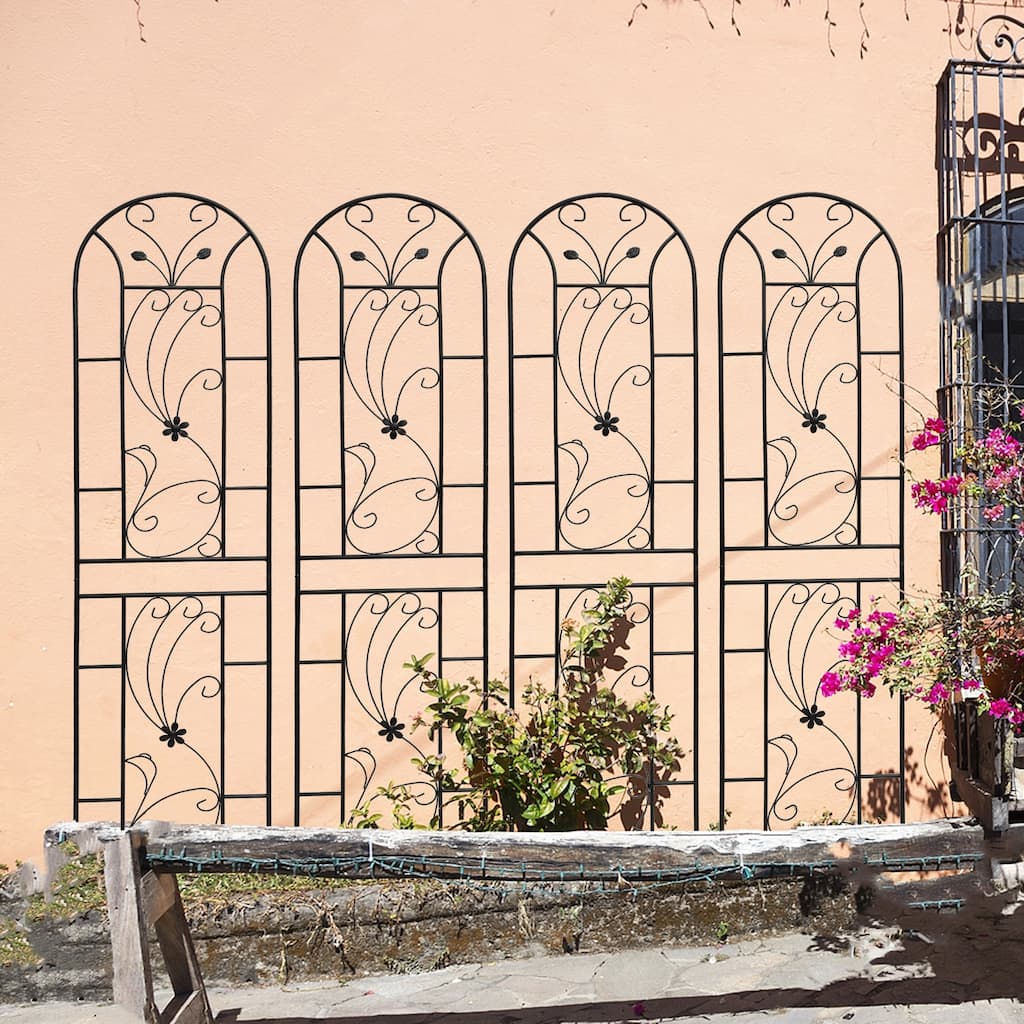 4 Pack Metal Garden Trellis 86.7" x 19.7" Rustproof Trellis for Climbing Plants Outdoor Flower Support Peacock Style