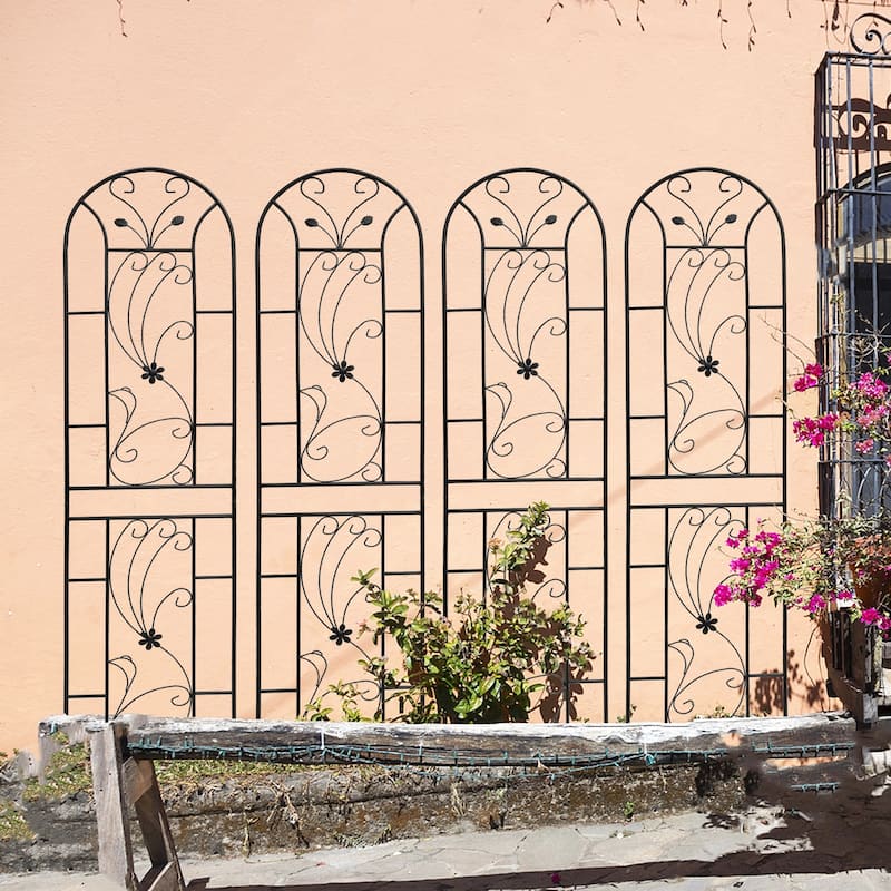 4 Pack Metal Garden Trellis Rustproof Trellis for Climbing Plants Outdoor Flower Support Black - Style Black