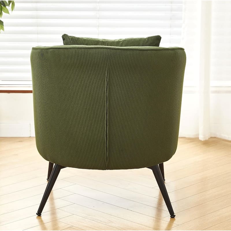 Modern Channel Corduroy Velvet Accent Chair with Black Metal Legs Luxurious Design and Comfortable Seating Ideal