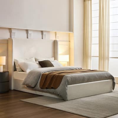 Upholstered Platform Bed Frame with Wingback Bed