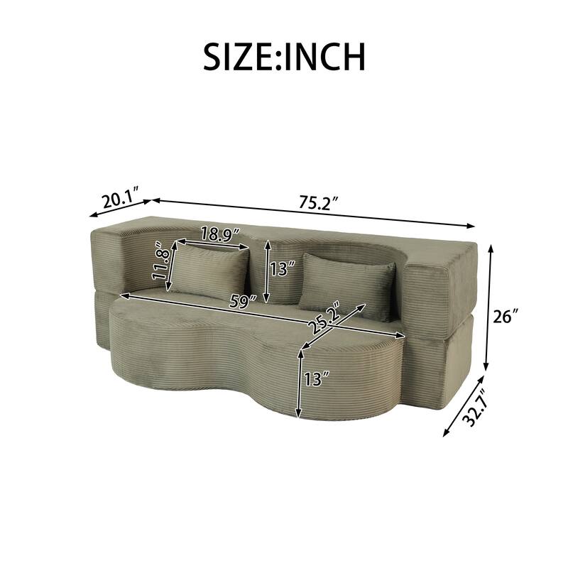2-in-1 Foldable Sofa Bed,75 Inch Folding Boneless Couch Convertible Compressed Sleeper Sofabed