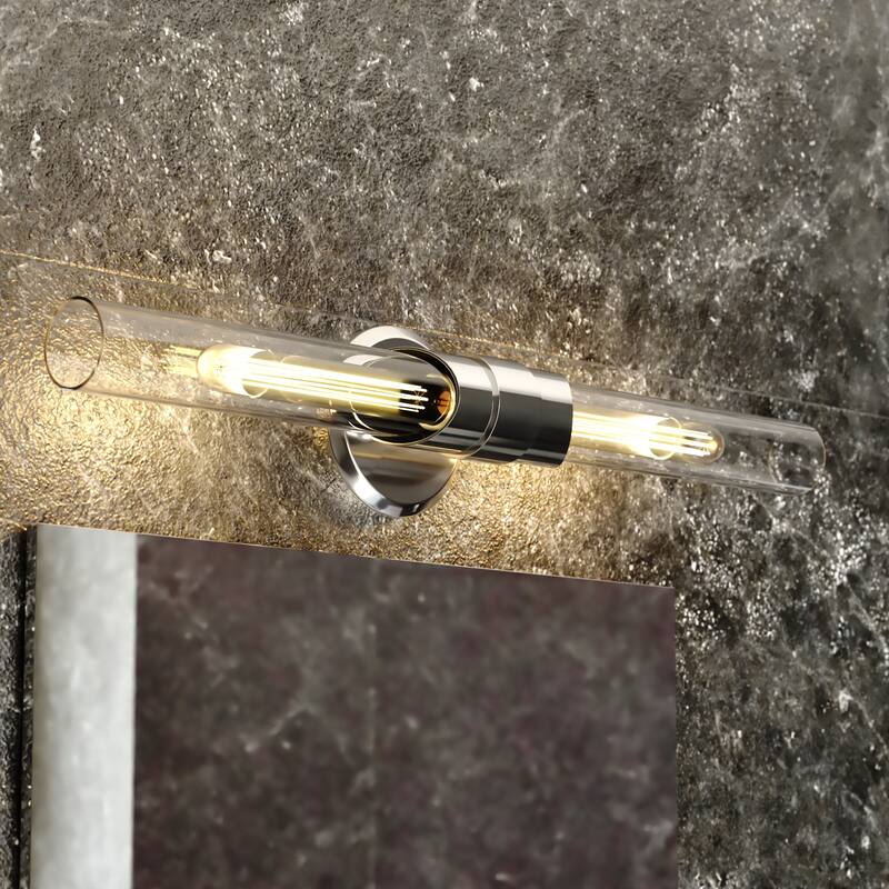 Webster 2 Light LED Compatible Contemporary Bathroom Vanity Wall Sconce Fixture Clear Glass - Polished Nickel - 4.75-in W x 24.5-in H x 4.75-in D