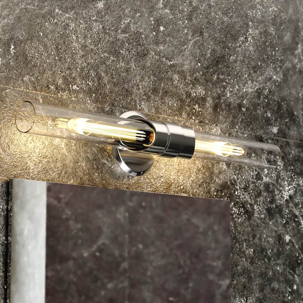Webster 2-Light 4.75 in. W Bathroom Vanity Lighting Fixture Clear Glass Shade, Over the Mirror or Side Mounted Steel Wall Sconce
