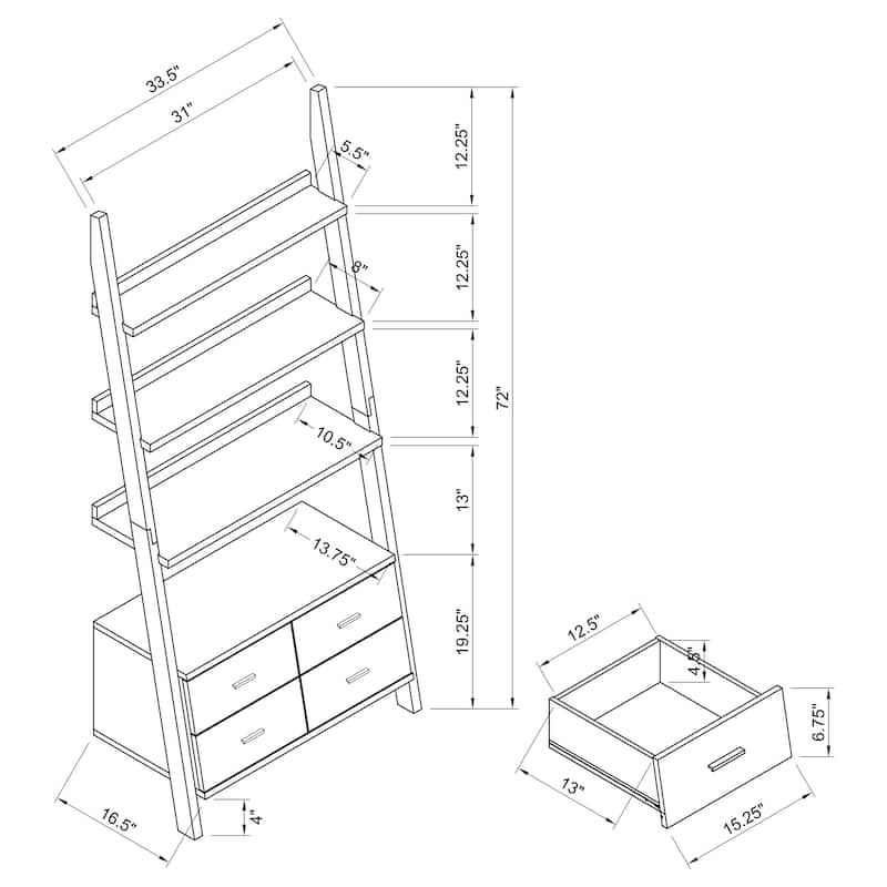 Colella 72-inch 3-shelf Storage Ladder Bookshelf Cappuccino - 33.50" x 16.50" x 72.00"