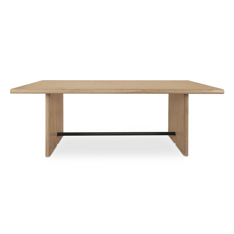 NADAAL STUDIOS Thornefield Dining Table for 6, Oak Veneer Top, Metal Spreader Bar, Modern Edge Design, Natural Finish