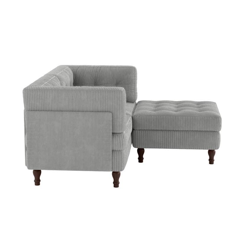 Corduroy Upholstered Modular Corner Sectional Sofa with Reversible Ottoman