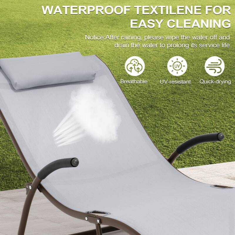 Crestlive Products Outdoor Aluminum Chaise Lounge Chair with Adjustable Backrest