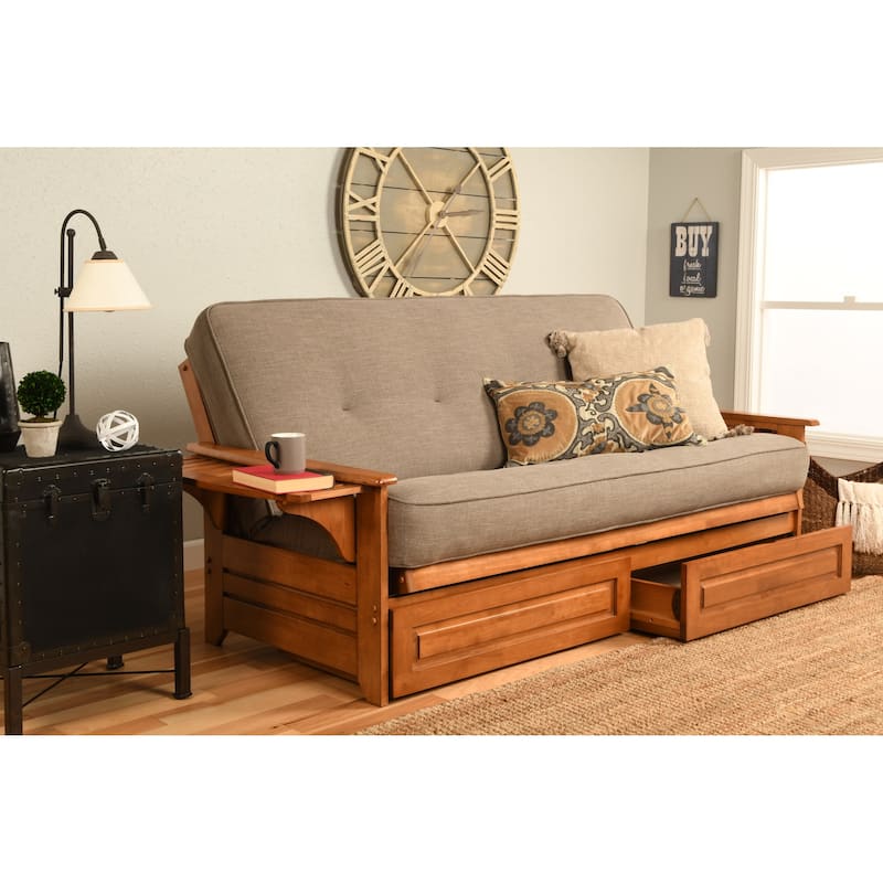 Copper Grove Dixie Oak Full-size 2-drawer Futon Set with Mattress - Linen Stone