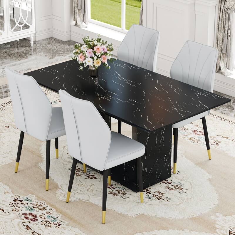 Modern 5-Piece Dining Set with Rectangular Table & Widened Backrest Chairs