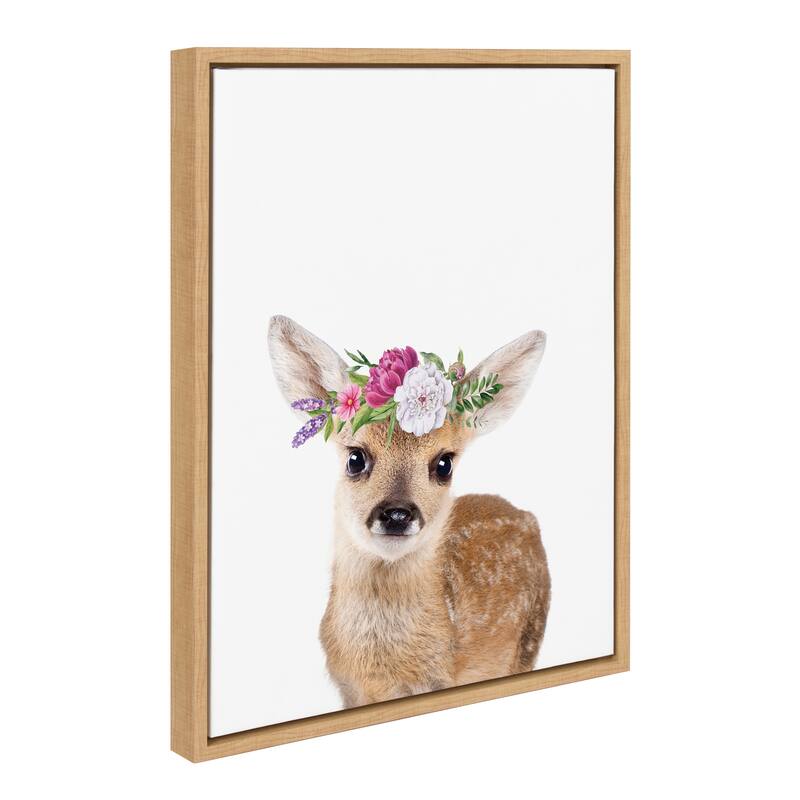 Kate and Laurel Sylvie Flower Crown Fawn Framed Canvas by Amy Peterson - 18x24 - Natural