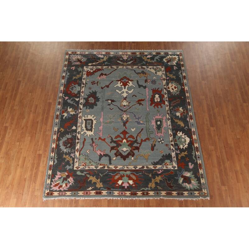 Transitional Gray Oushak Oriental Area Rug Handmade Wool Carpet - 8'1"x 9'10"