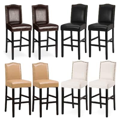 Glitzhome Set of 4 45"H PU Riveted Upholstered Pub/ Bar chairs Bar Stools