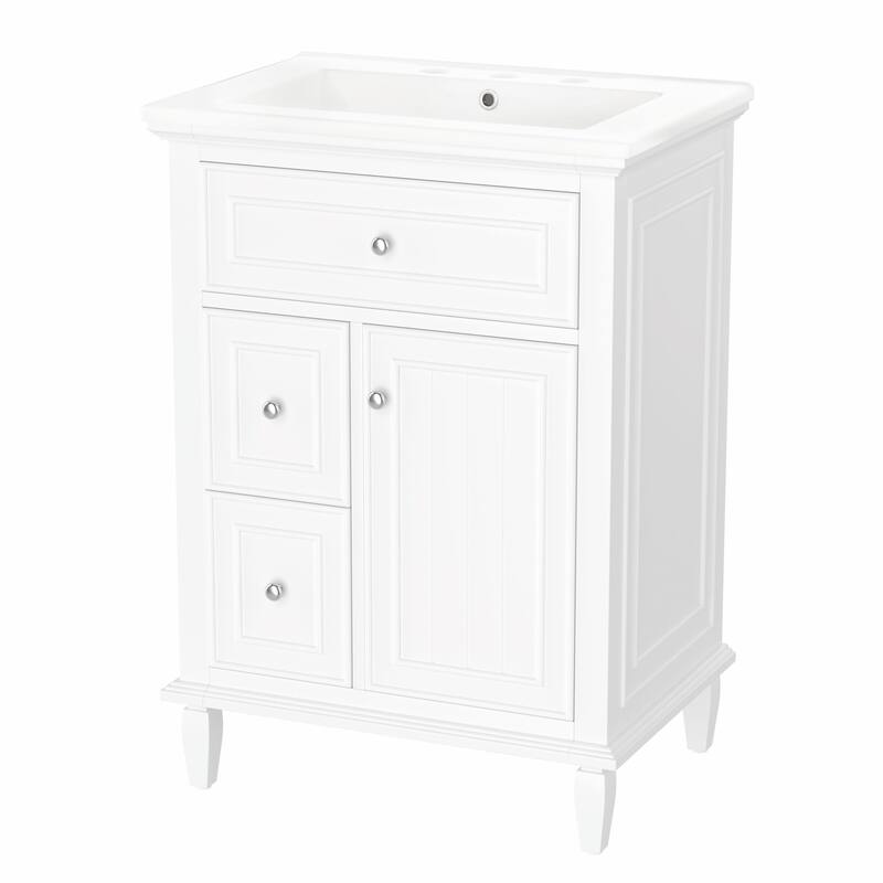 24" Bathroom Vanity with Sink, Bathroom Vanity Cabinet with One Flip Drawer and Two Drawers, Adjustable Shelf