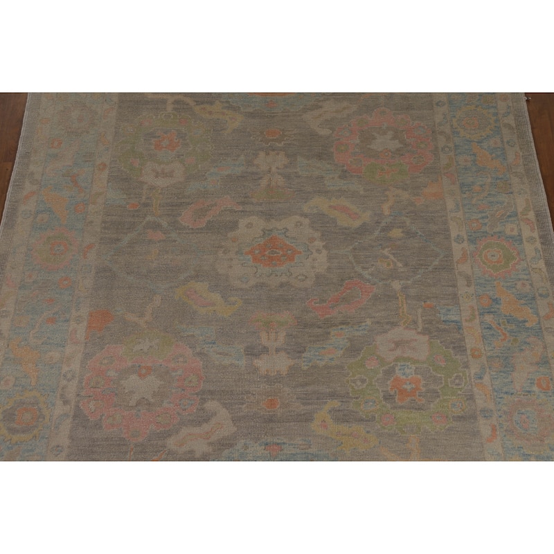 Hand Knotted Oriental 100% Wool Carpet Transitional All-Over Greys & Charcoal Oushak Area Rug - 9' 5'' X 7' 9''
