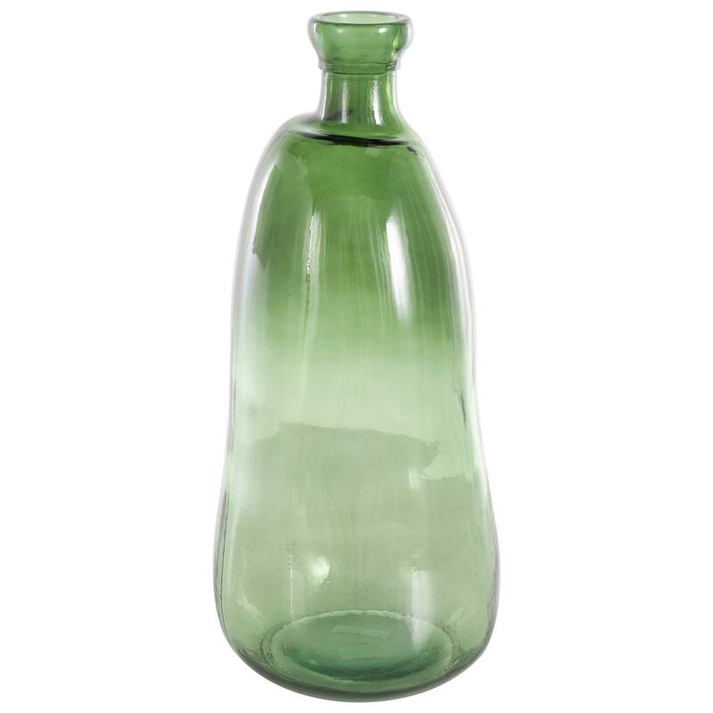 Green Recycled Glass Handmade Tall Curved Ombre Spanish Bottle Abstract Vase