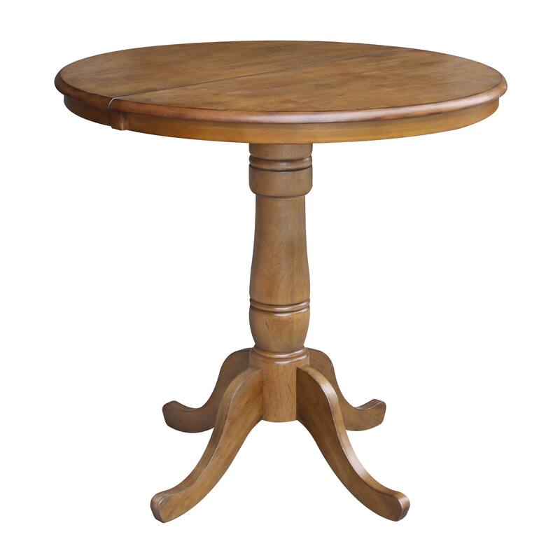 36" Round Pedestal Table with 12" Leaf in Pecan - Counter Height