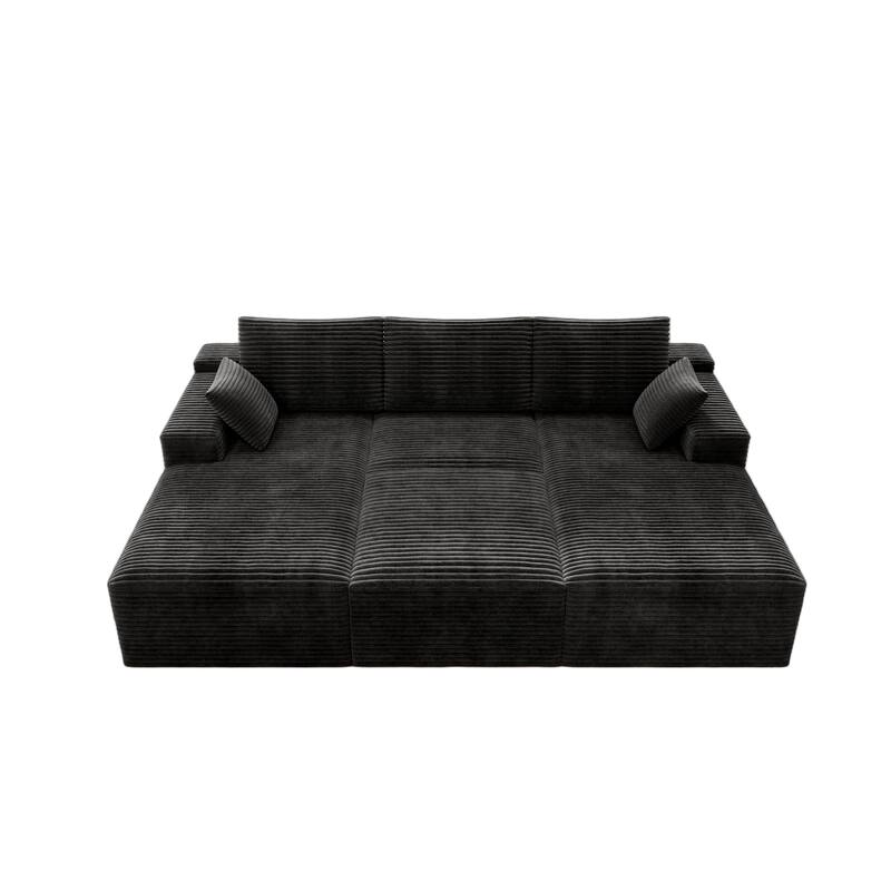 Roomfitters 98.4" Modular Sectional Sofa, 4-Piece Compressed Cloud Couch, No Assembly Required, Plush Corduroy, Grey