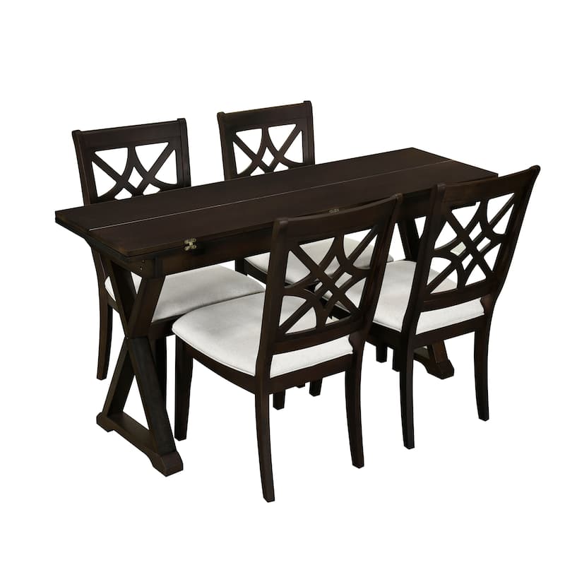 Rectangular 5Piece Extendable Dining Table Set w/Upholstered Chairs