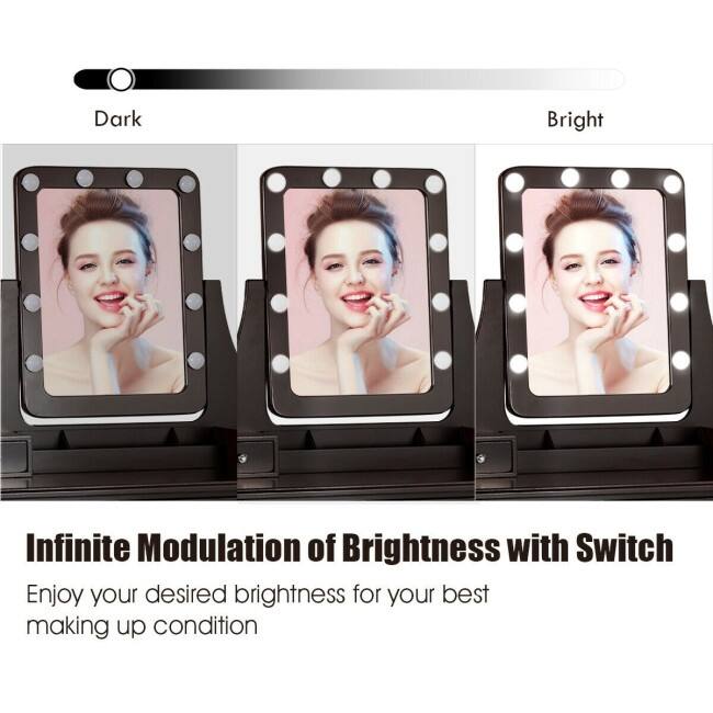 Vanity Dressing Table Set with 10 Dimmable Bulbs and Cushioned Stool - 31.5" x 16" x 53"(L x W x H)