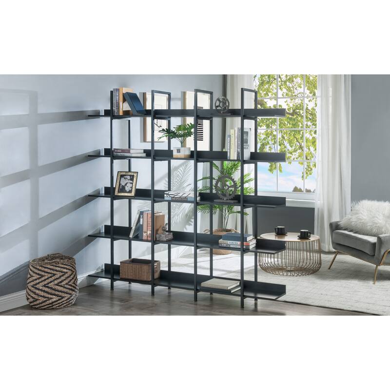 5 Tier Bookshelf Office Bookshelf Metal Frame MDF Board Industrial Style