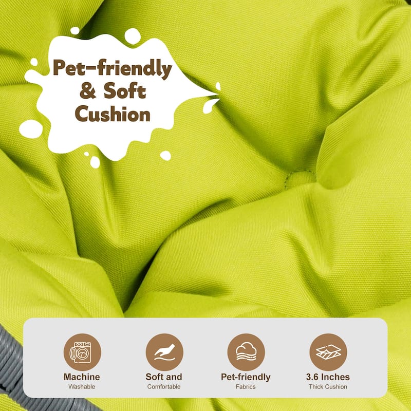 Modern Pet Hammock, Rattan Swing Bed with Stand & Removable Cushion, Gift for Cat/Dog Lovers, Space-Saving Indoor-Outdoor
