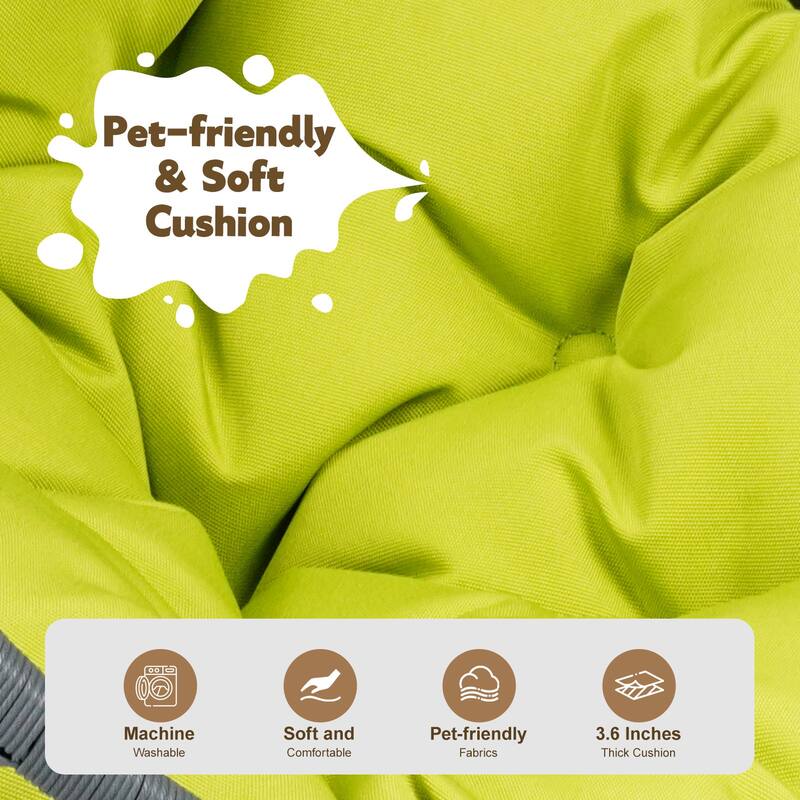 Pet Hanging Swing Bed, Rattan Hammock with Removable Soft Cushion, Cat Swing Bed with Stand & Cushion, Small Animals