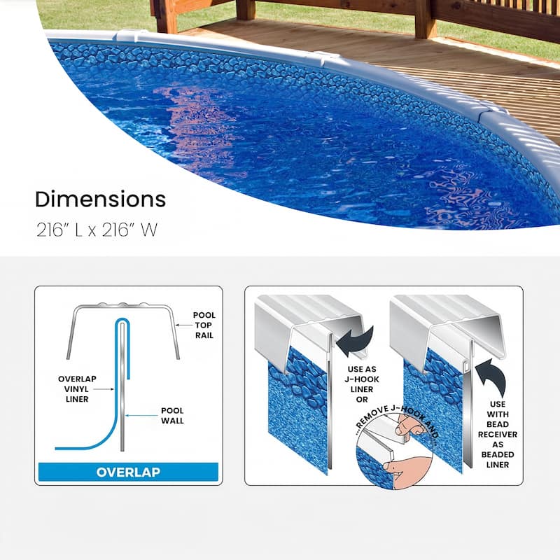 18' Blue Round Boulder Swirl Overlap Above Ground Swimming Pool Liner