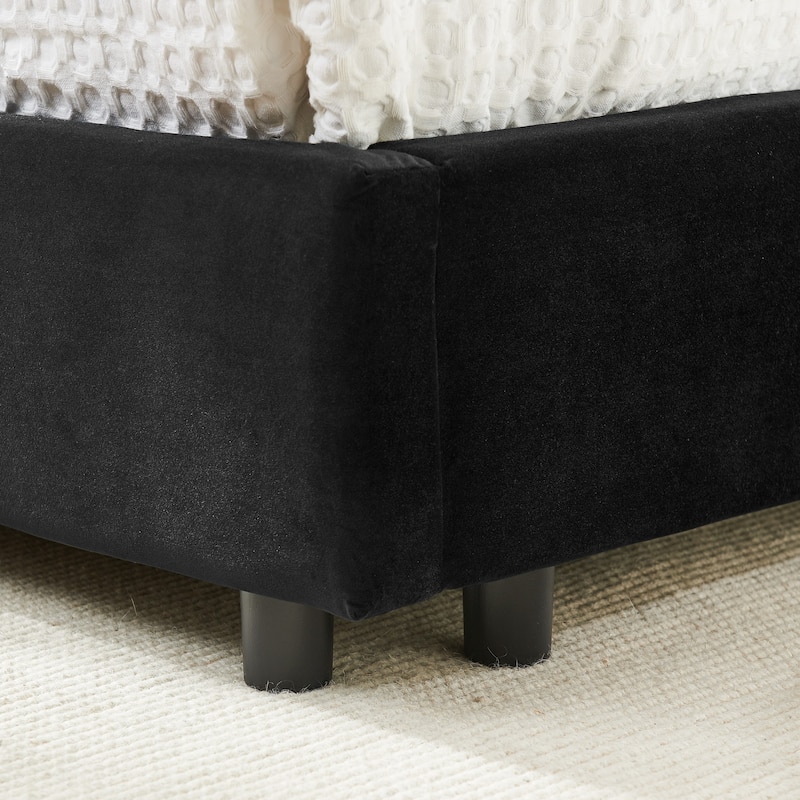 Full Size Velvet Upholstered Daybed with Tufted Backrest and Armrest, Mid-Century Sofa Bed Frame for Bedroom or Living Room