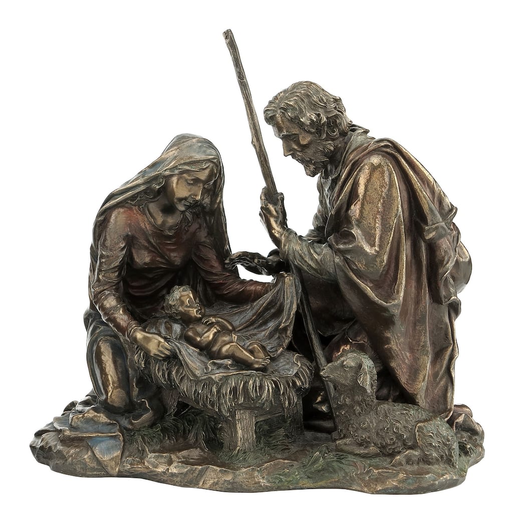 Veronese Design 8.27" L NATIVITY - BABY JESUS, MARYAND JOSEPH WITH LAMB Cold Cast Bronze