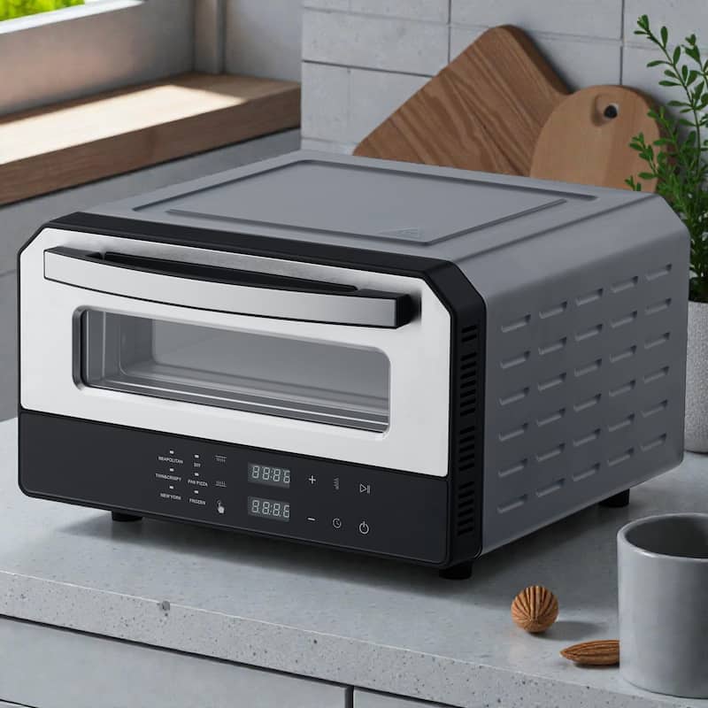 12 Inch Electric Pizza Oven with Pizza Stone, 750℉ High Temp Pizza Maker, Dual Heat Control, 5 Presets