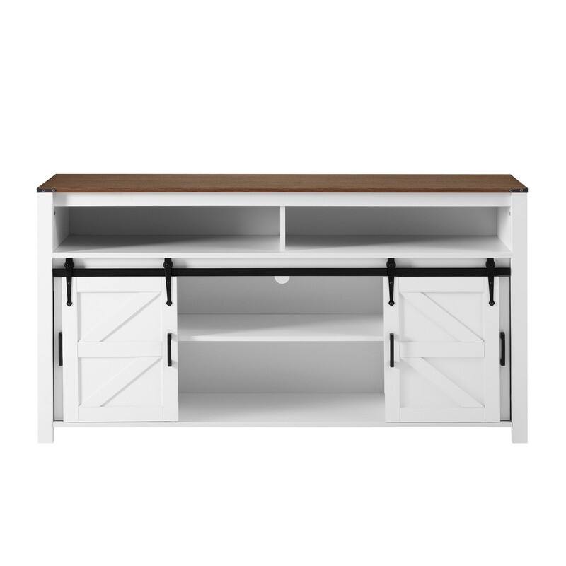 Farmhouse 59.3" Sideboard Buffet with Sliding Barn Doors and Open Storage for Living or Dining Spaces