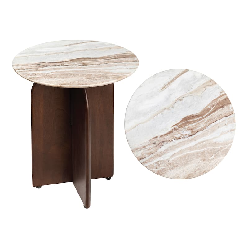 JONATHAN Y Naomi 18" Marble/Wood X-Base Accent Table - 15.75L x 15.75W x 18H - White Marble/Walnut Wood