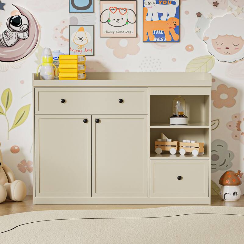 Changing Table Dresser with Drawers and Shelves