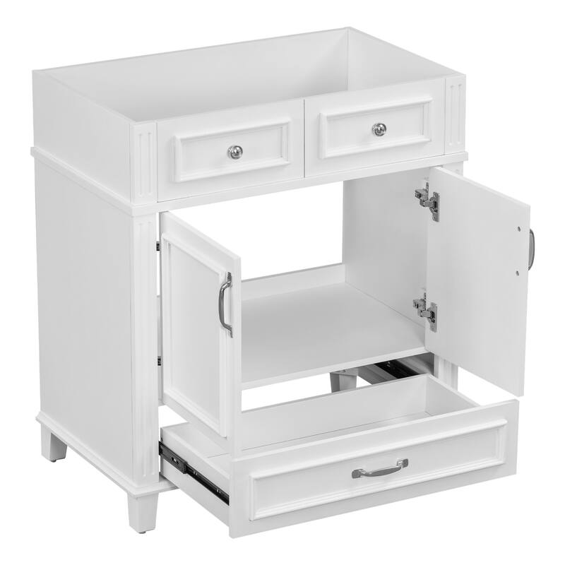 30'' Bathroom Vanity without Top,Solid Wood Frame Bathroom Storage Cabinet with Soft Closing Doors - White