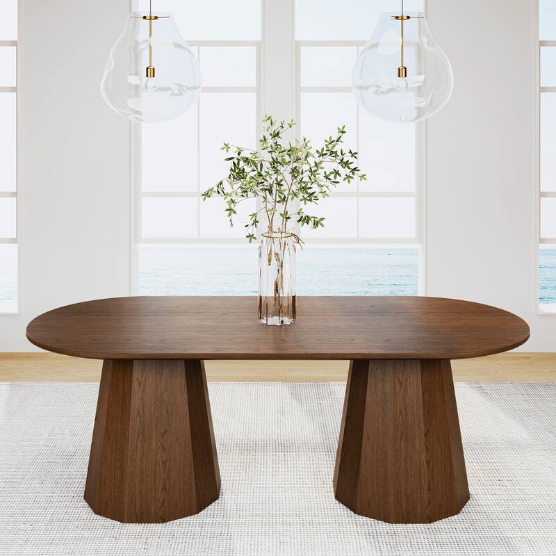 86" Double Pedestal Solid Wood Dining Table - Walnut - 30'' H X 86'' W X 40'' D
