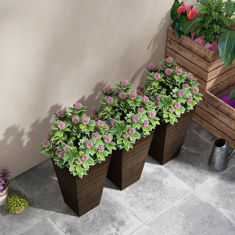 Outsunny 28" Tall Outdoor Planters, Set of 3 Large Taper Planters with Drainage Holes and Plug