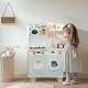 preview thumbnail 6 of 5, Wooden Play Kitchen with Coffee Maker, Toy Washing Machine, Oven, Microwave & Cooking Set Accessories